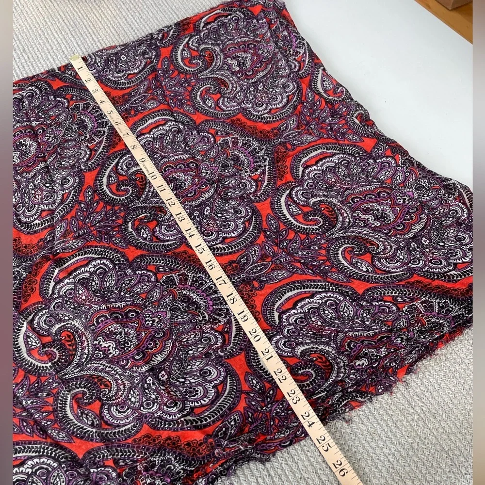 The Limited Violet Orange White Paisley Print Sheer Fringe Wrap Scarf